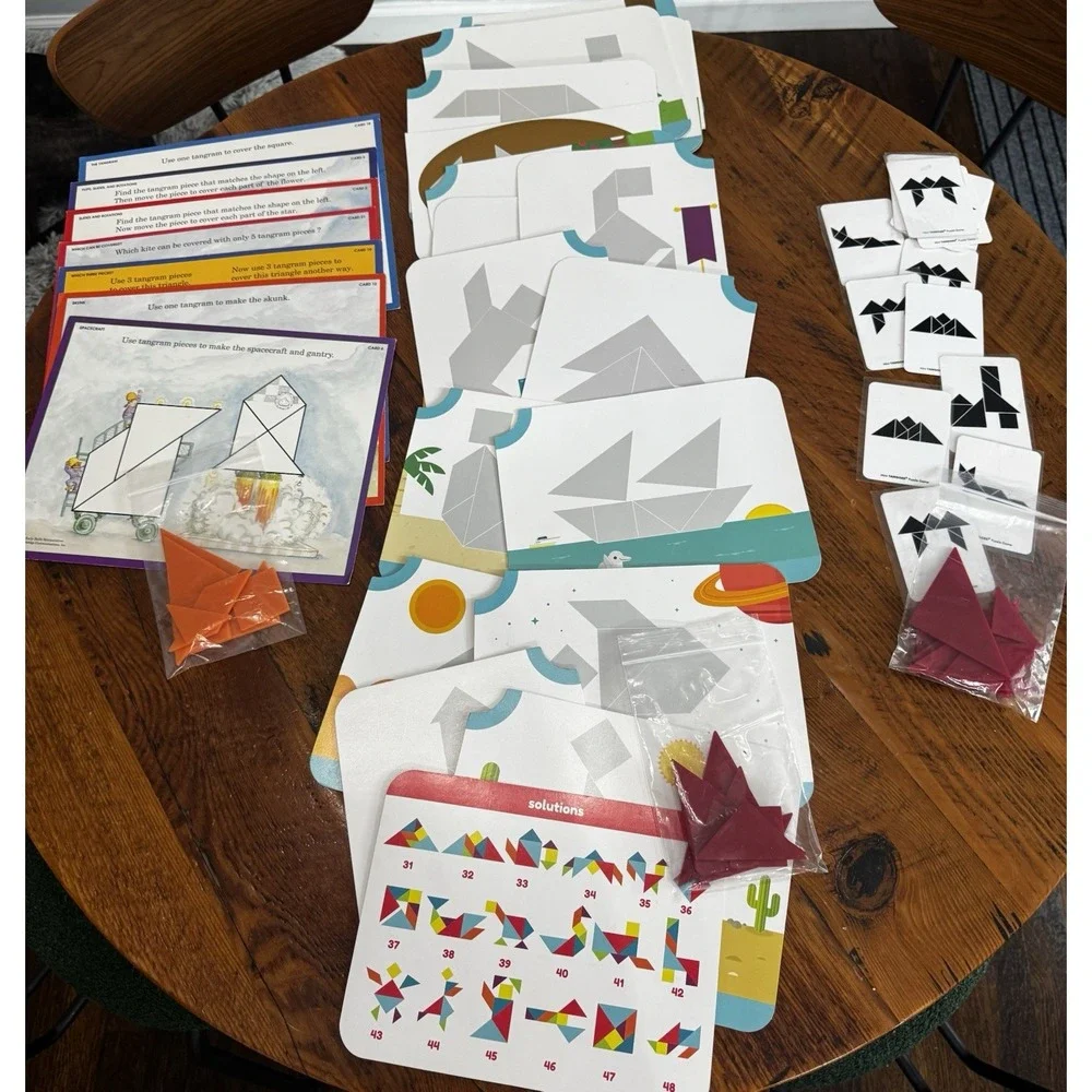 3 Sets Tangrams w/Beginner, Intermediate & Advanced Puzzle Mats, Visual Spatial